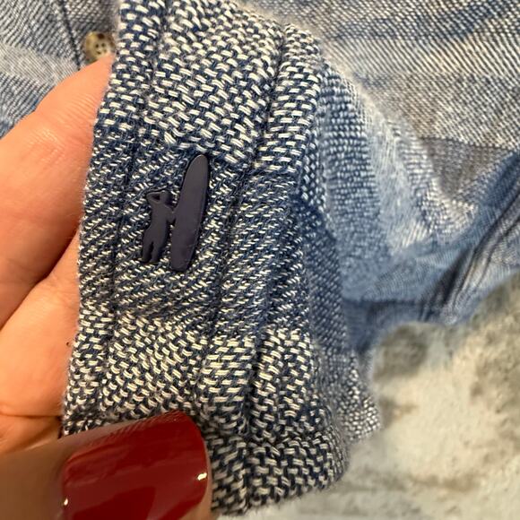 Johnnie O Blue Chambray Shacket Button Down Shirt Stripe Pattern Boys 14 - Picture 7 of 13